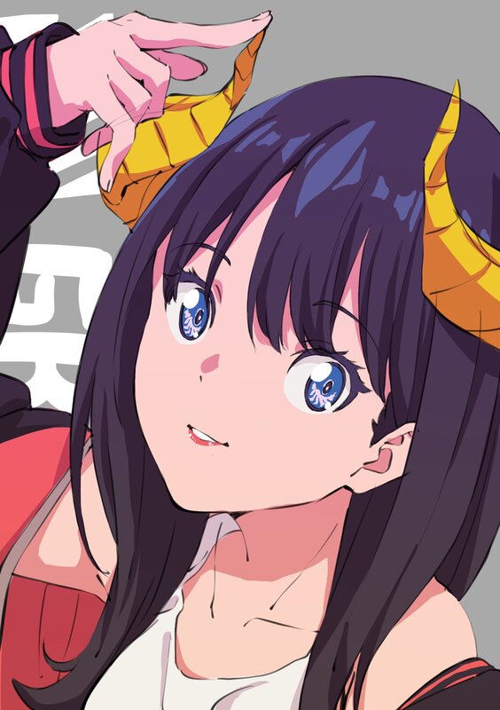 Anime Girl with Horns — Purple, Playful, Blue Eyes