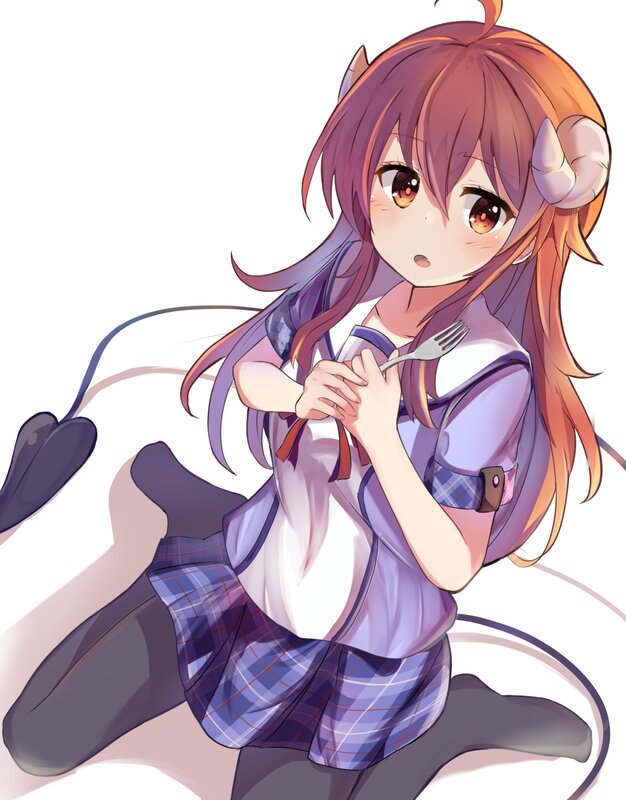 Anime Girl with Horns — Purple, Playful, Digital Art, Fork