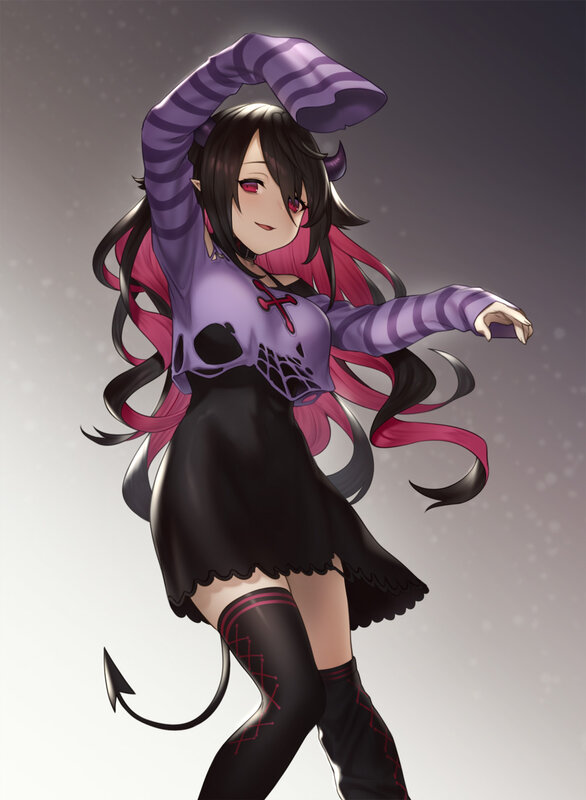 Anime Girl with Horns — Purple, Playful, Digital Art, Tail