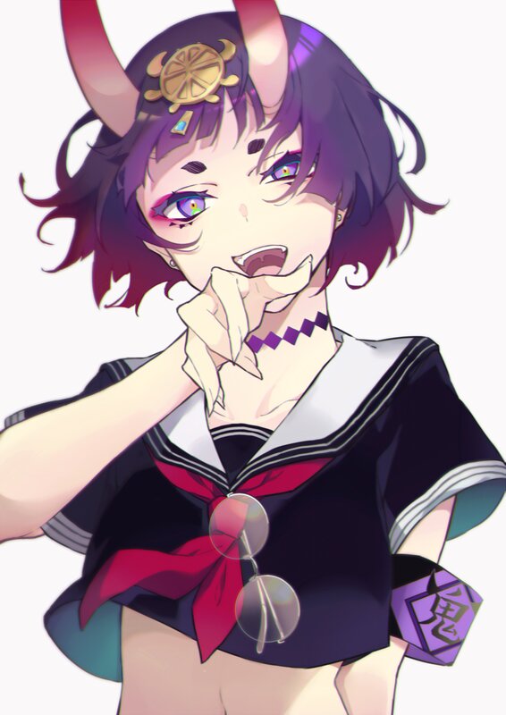 Anime Girl with Horns — Purple, Playful, Sailor Uniform