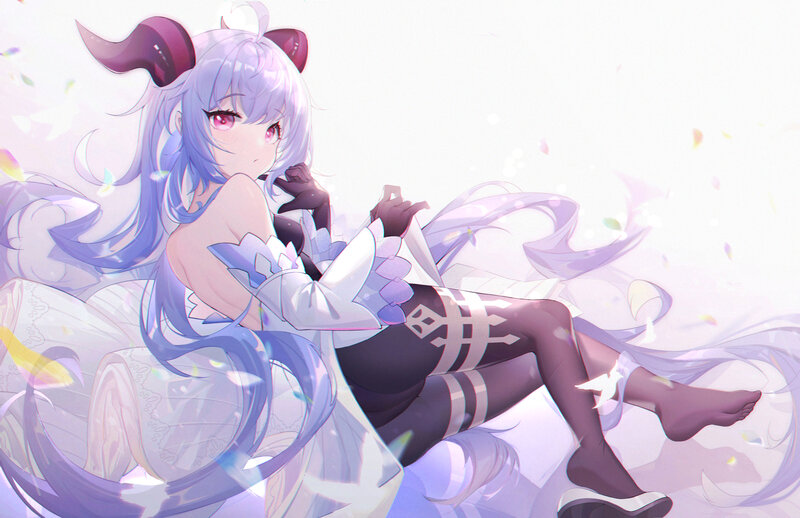 Anime Girl with Horns — Purple, Serene, Digital Art