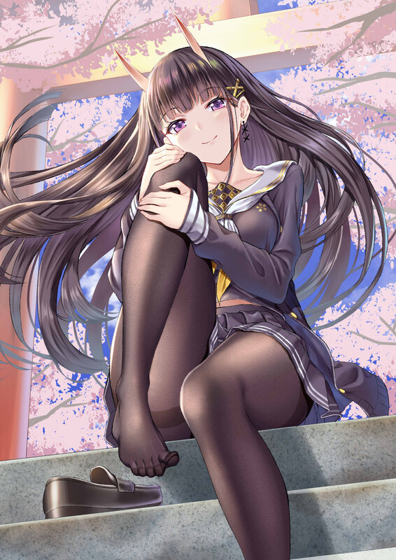 Anime Girl with Horns — Purple, Serene, Spring, Digital Art