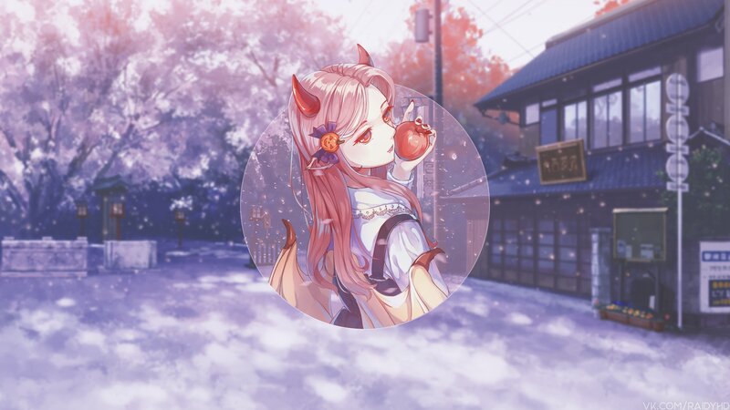 Anime Girl with Horns — Purple, Serene, Spring