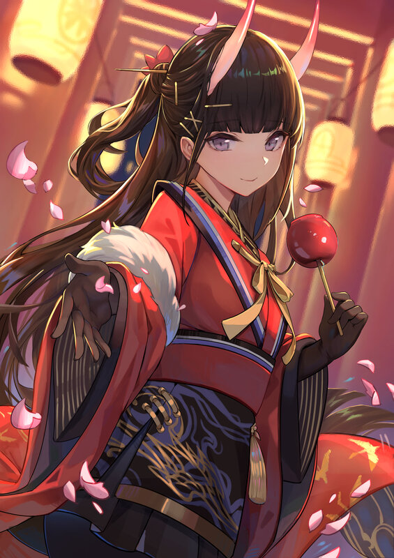 Anime Girl with Horns — Red, Calm, Spring