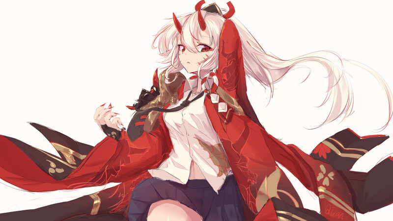 Anime Girl with Horns — Red, Dramatic, Digital Art, Red Cape