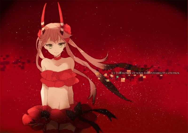 Anime Girl with Horns — Red, Dramatic, Digital Art, Red Dress