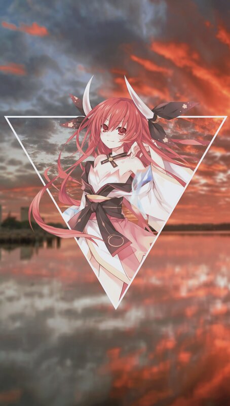 Anime Girl with Horns — Red, Dramatic, Sunset, Digital Art