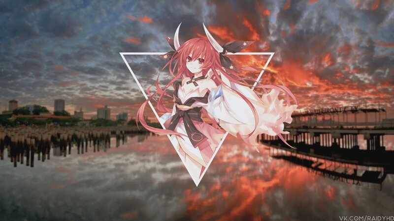 Anime Girl with Horns — Red, Dramatic, Sunset