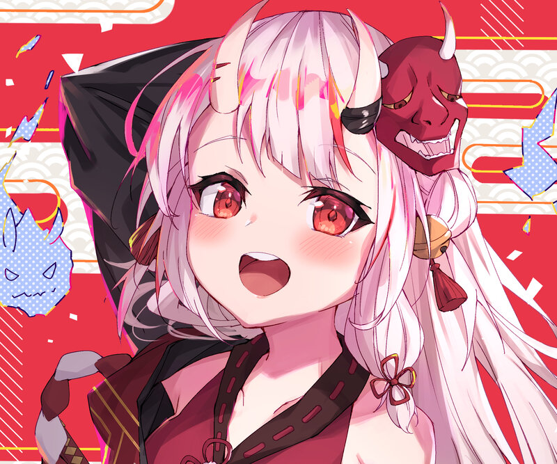 Anime Girl with Horns — Red, Playful, Demon Mask