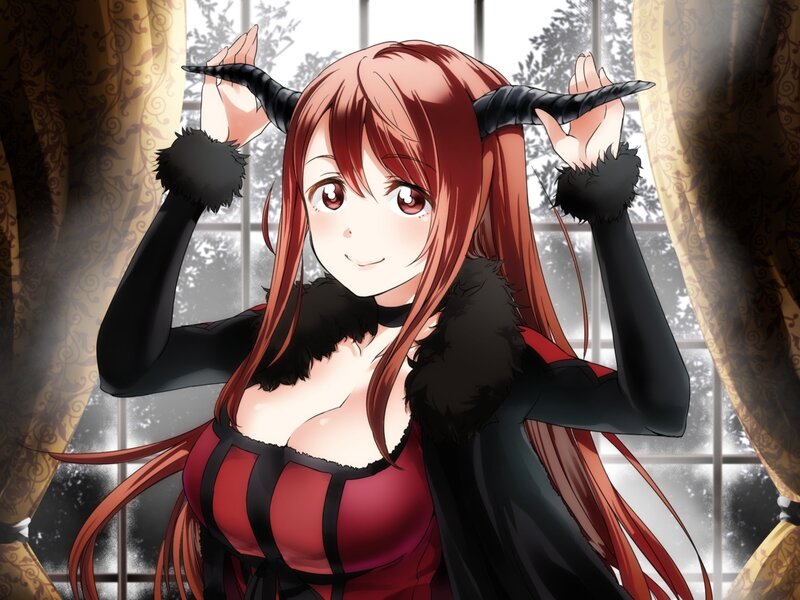 Anime Girl with Horns — Red, Playful