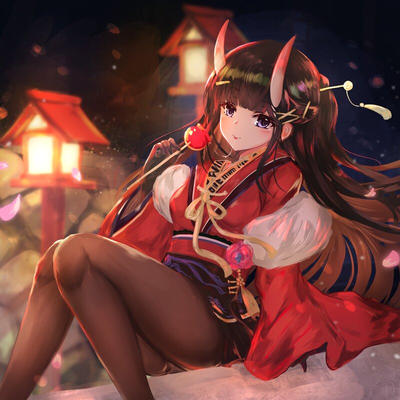 Anime Girl with Horns — Red, Serene, Night