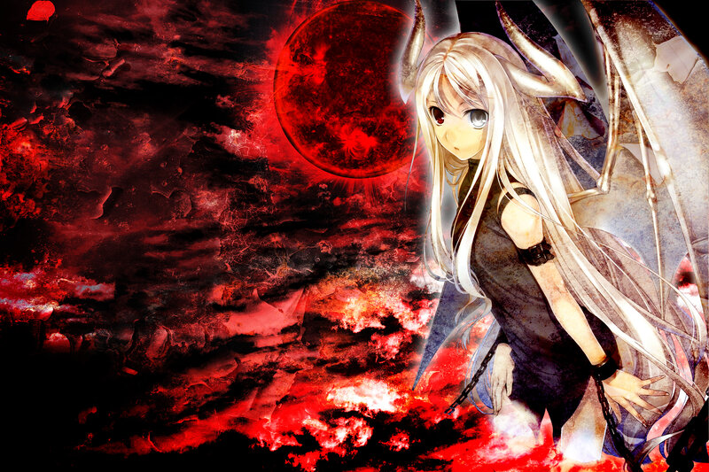 Anime Girl with Horns — Red