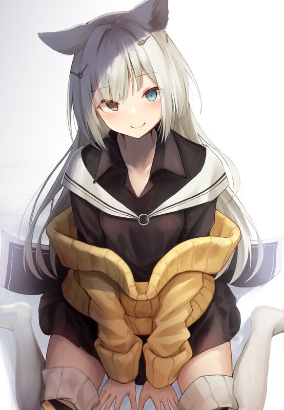 Anime Girl with Horns — White, Calm, Digital Art, Cat Ears