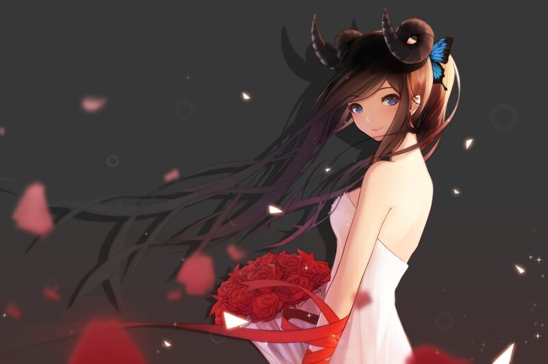 Anime Girl with Horns — White, Dramatic, Night