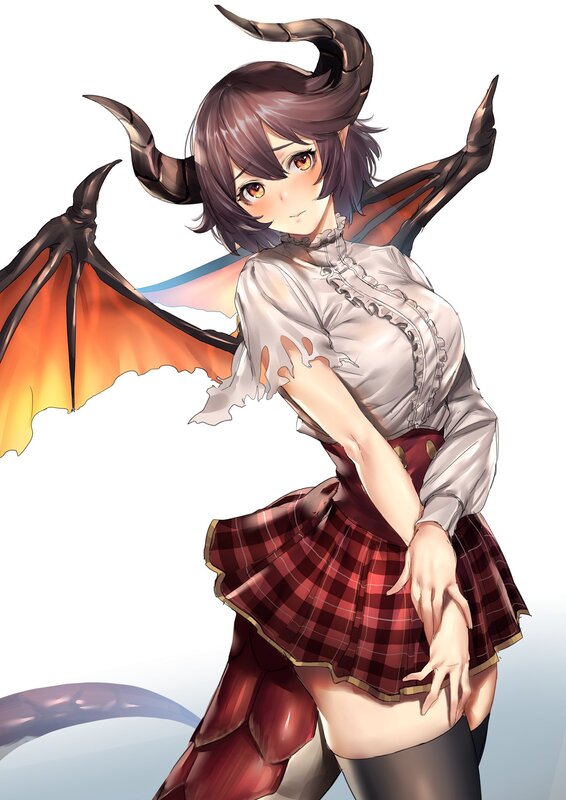 Anime Girl with Horns — White, Neutral, Digital Art, Wings