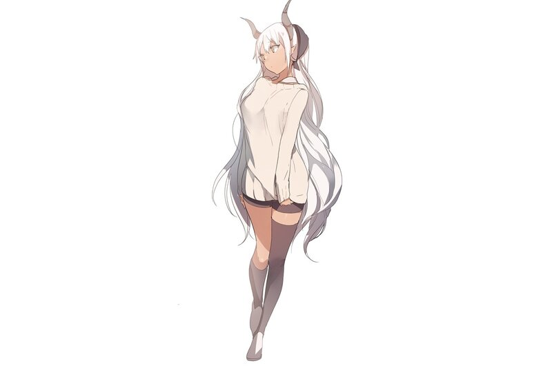 Anime Girl with Horns — White, Neutral