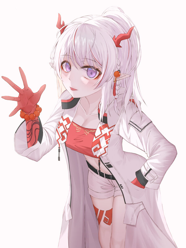 Anime Girl with Horns — White, Playful, Digital Art, Earrings