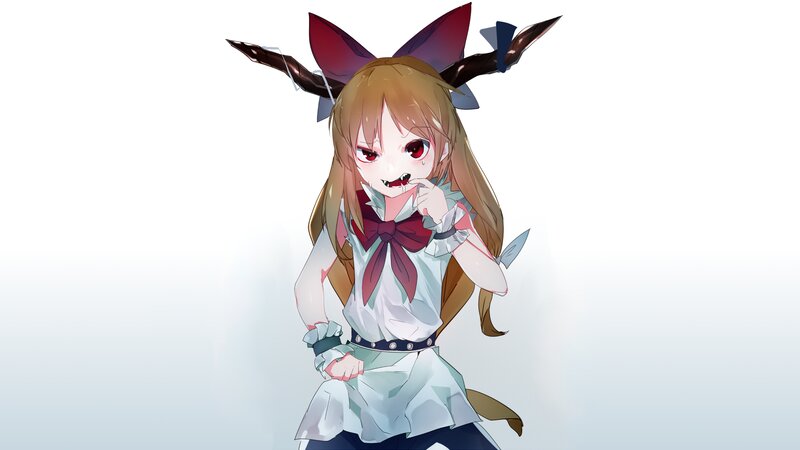 Anime Girl with Horns — White, Playful, Digital Art, Red Eyes