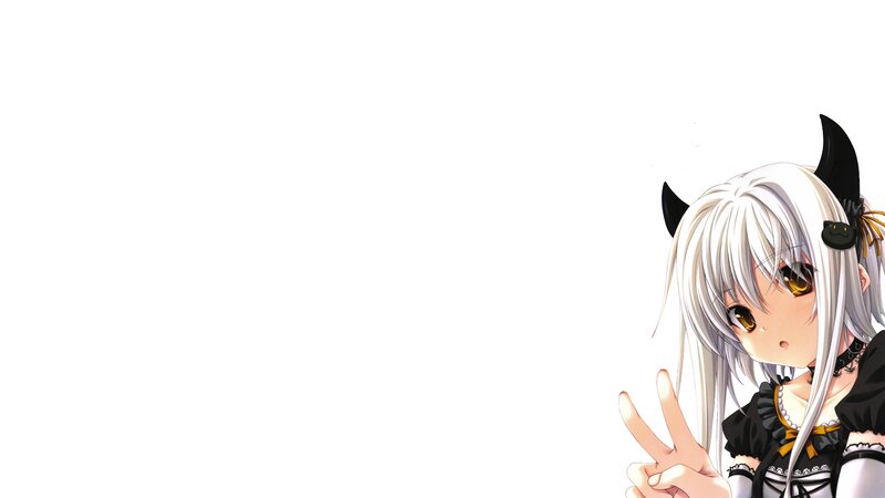 Anime Girl with Horns — White, Playful, Peace Sign