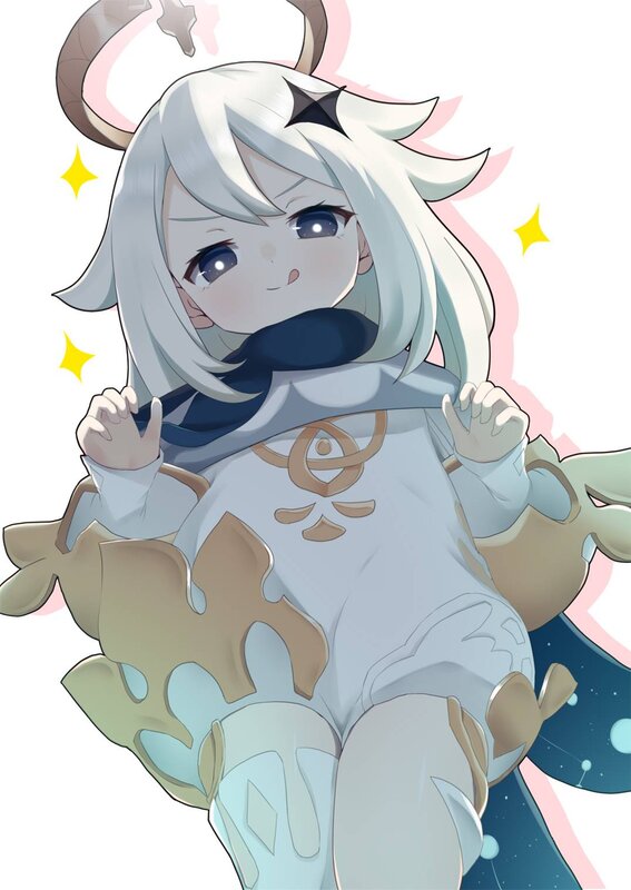Anime Girl with Horns — White, Playful