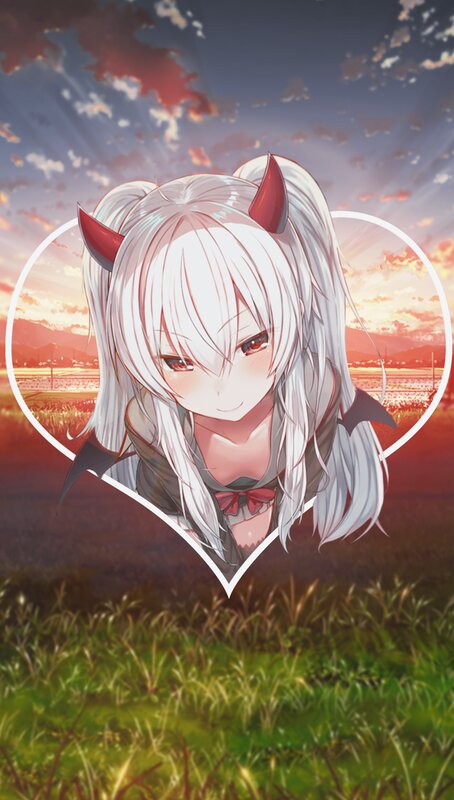 Anime Girl with Horns — White, Serene, Sunset