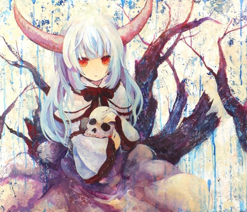 Anime Girl with Horns — White