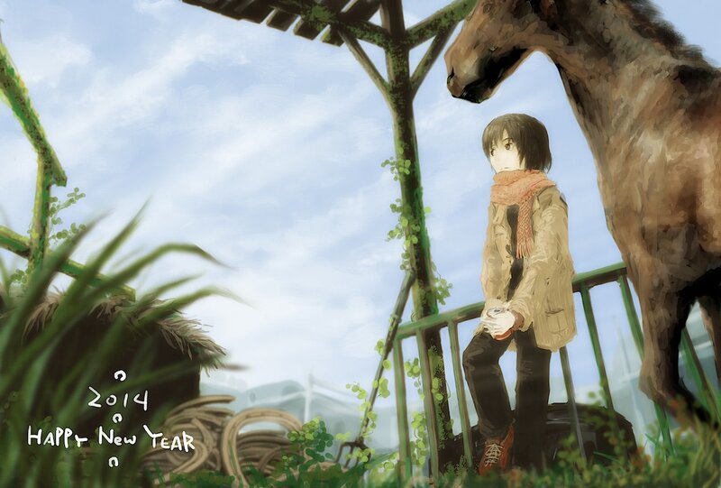 Anime Girl with Horse — Green