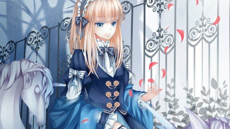 anime girl with horse statue