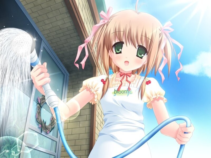 Anime Girl with Hose — Blue, Bright, Cheerful