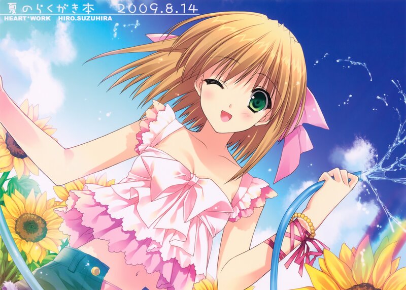 Anime Girl with Hose — Pink, Playful, Summer
