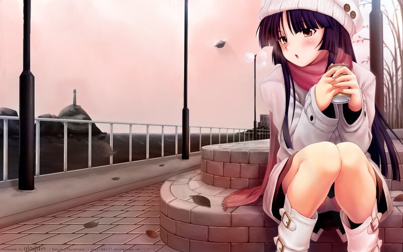 anime girl with hot drink