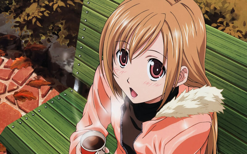 anime girl with hot drink