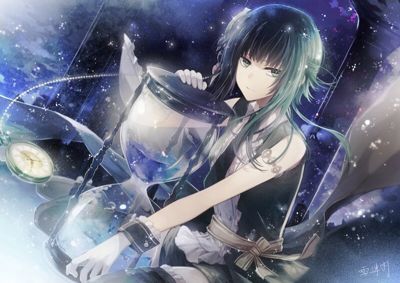 Anime Girl with Hourglass — Blue