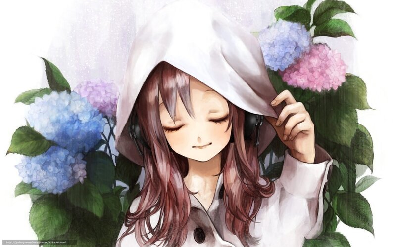 Anime girl with hydrangeas
