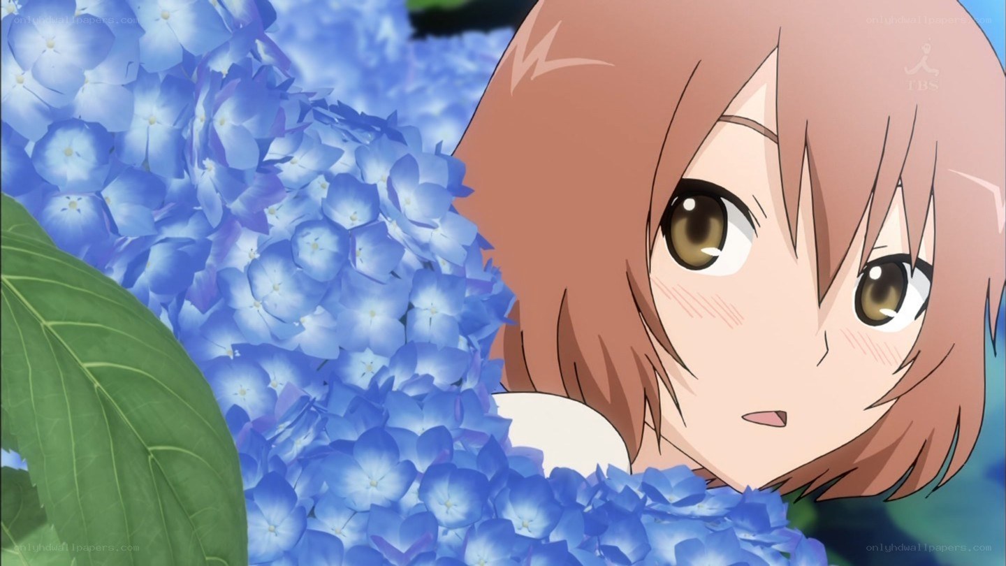 anime girl with hydrangeas