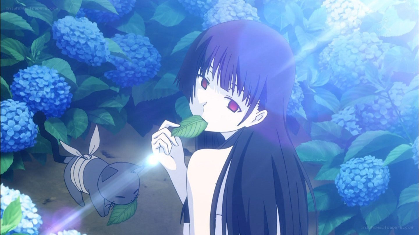 anime girl with hydrangeas
