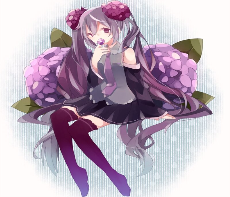 Anime Girl with Hydrangeas — Purple, Calm