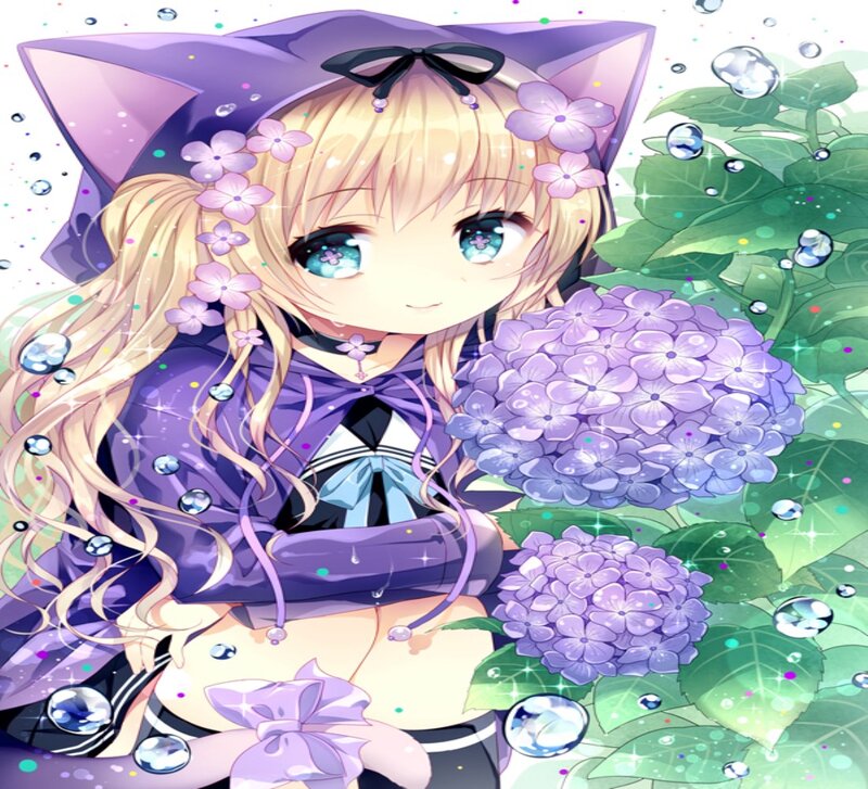 Anime Girl with Hydrangeas — Purple
