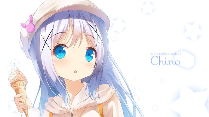 Anime Girl with Ice Cream — Blue, Cheerful, Ice Cream