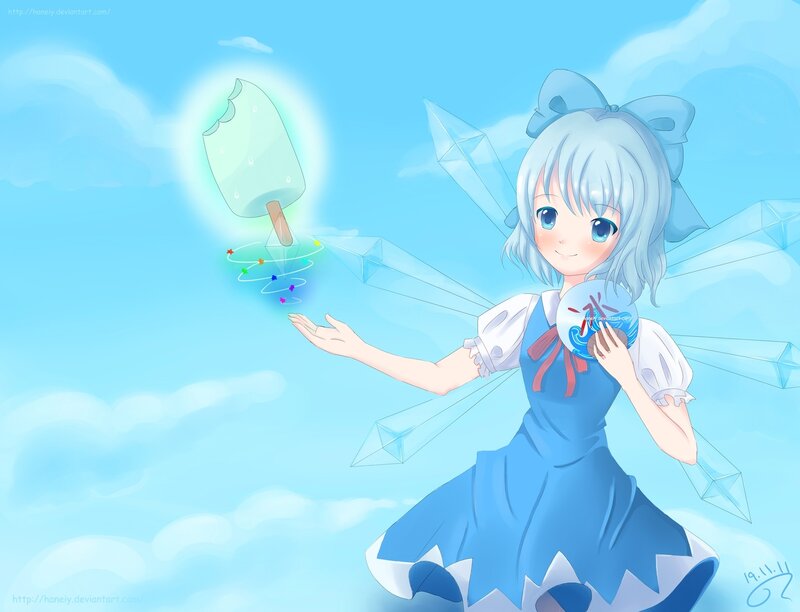 Anime Girl with Ice Cream — Blue, Serene, Afternoon, Digital Art