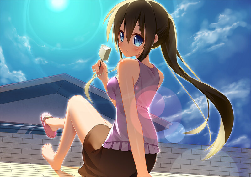 Anime Girl with Ice Cream — Blue, Serene, Afternoon