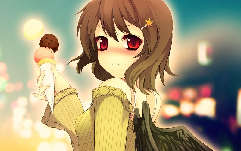 Anime Girl with Ice Cream — Brown, Calm