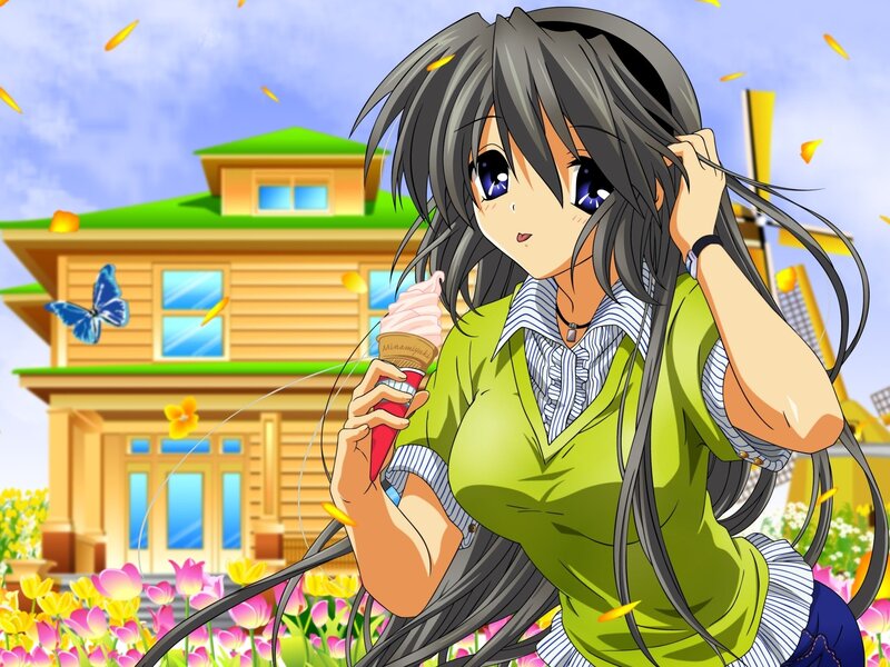 Anime Girl with Ice Cream — Green, Cheerful, Summer