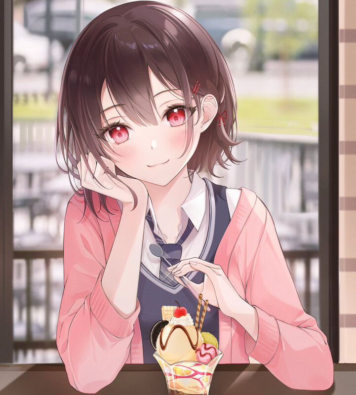 Anime Girl with Ice Cream — Pink, Calm, Afternoon