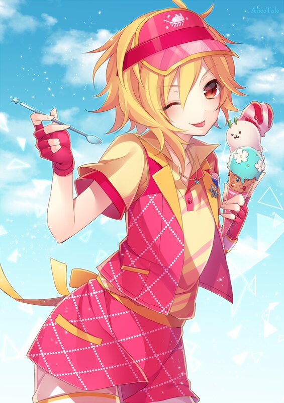 Anime Girl with Ice Cream — Pink, Cheerful, Afternoon