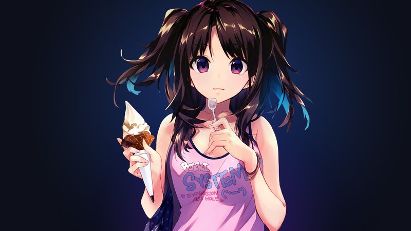 Anime Girl with Ice Cream — Purple, Calm, Night
