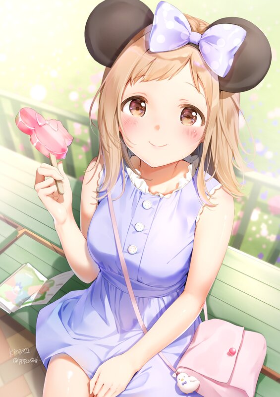 Anime Girl with Ice Cream — Purple, Cheerful, Afternoon