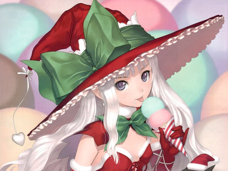 Anime Girl with Ice Cream — Red, Festive