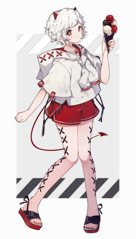 Anime Girl with Ice Cream — White, Playful, Digital Art