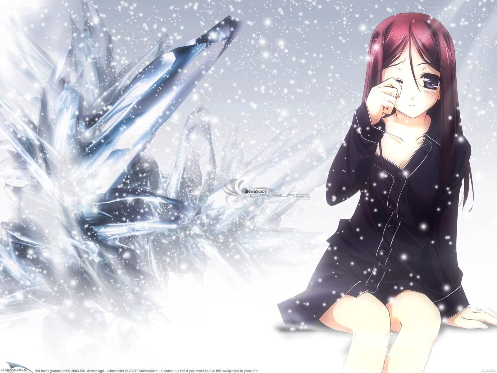 anime girl with ice crystal